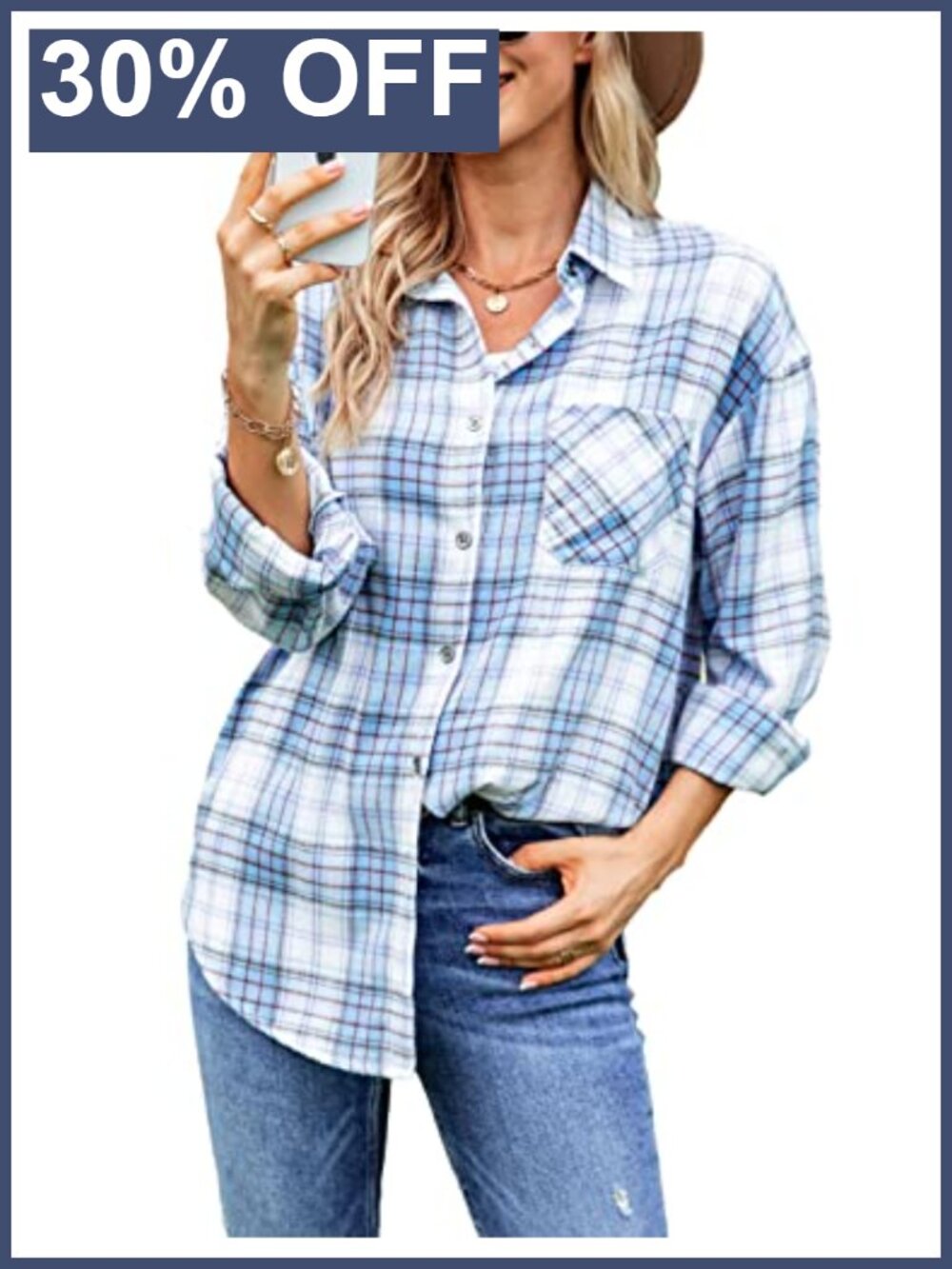 Oversized Flannel Plaid Button Down Shirt Loose Fit Long Sleeve Casual